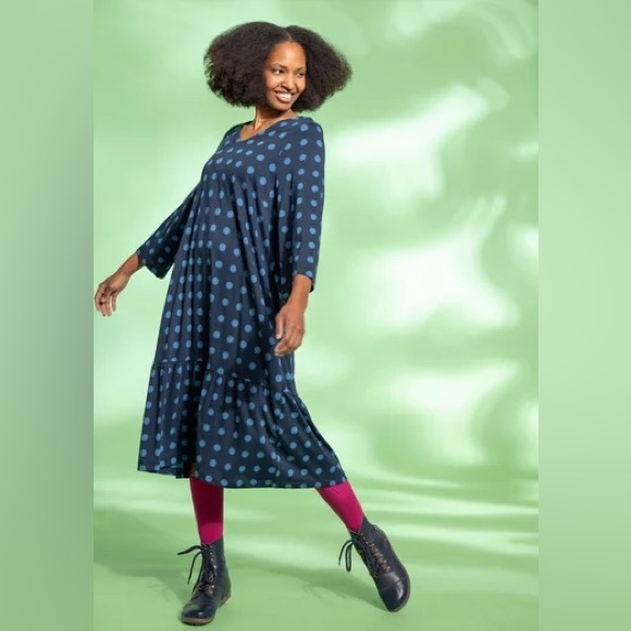 Gudrun Sjoden The Tyra Polka Dot Midi Dress in Blue, size Medium - Picture 1 of 13